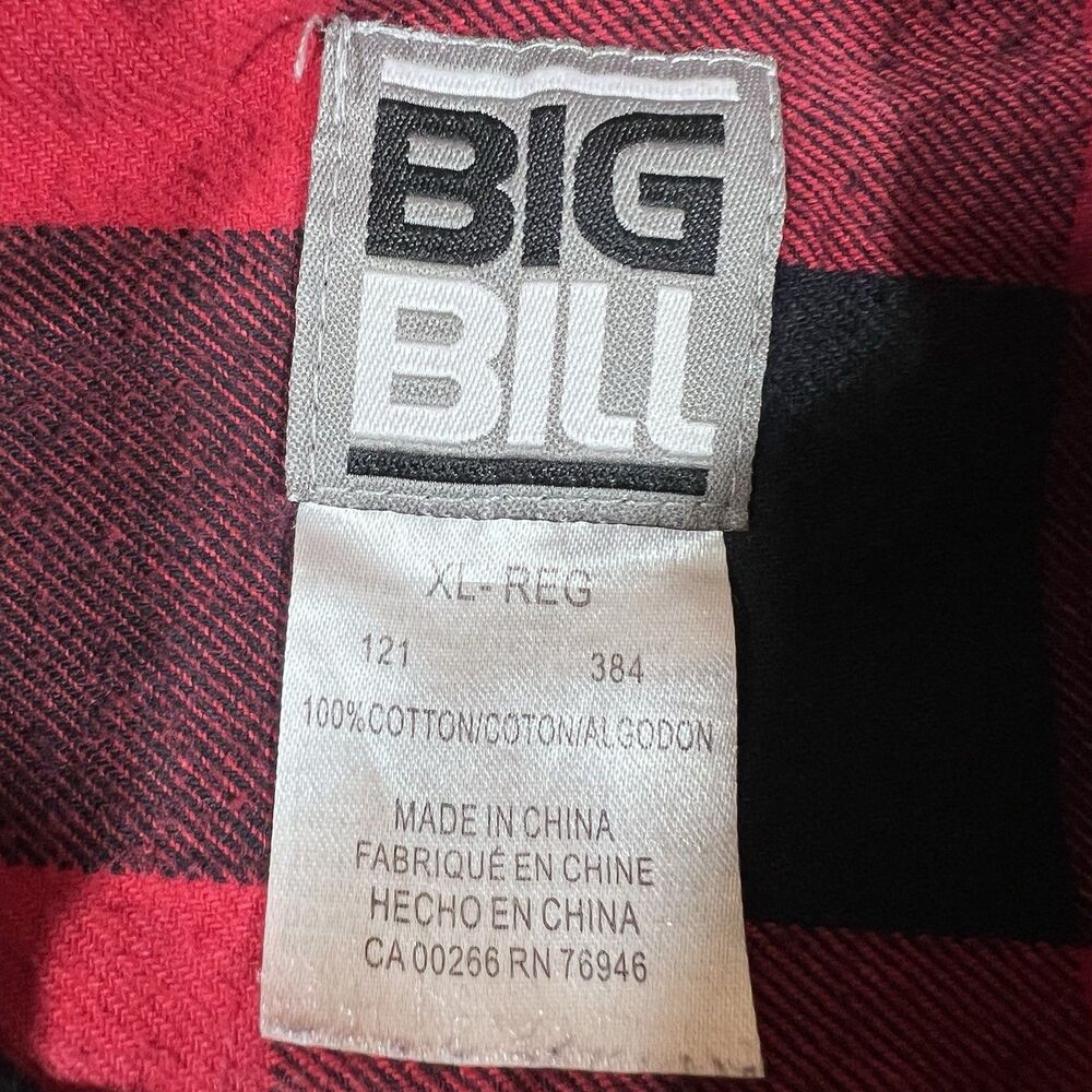 Big Bill Buffalo Plaid Flannel Shirt Red Black Long Sleeve Heavy Cotton Men's XL - Picture 8 of 8